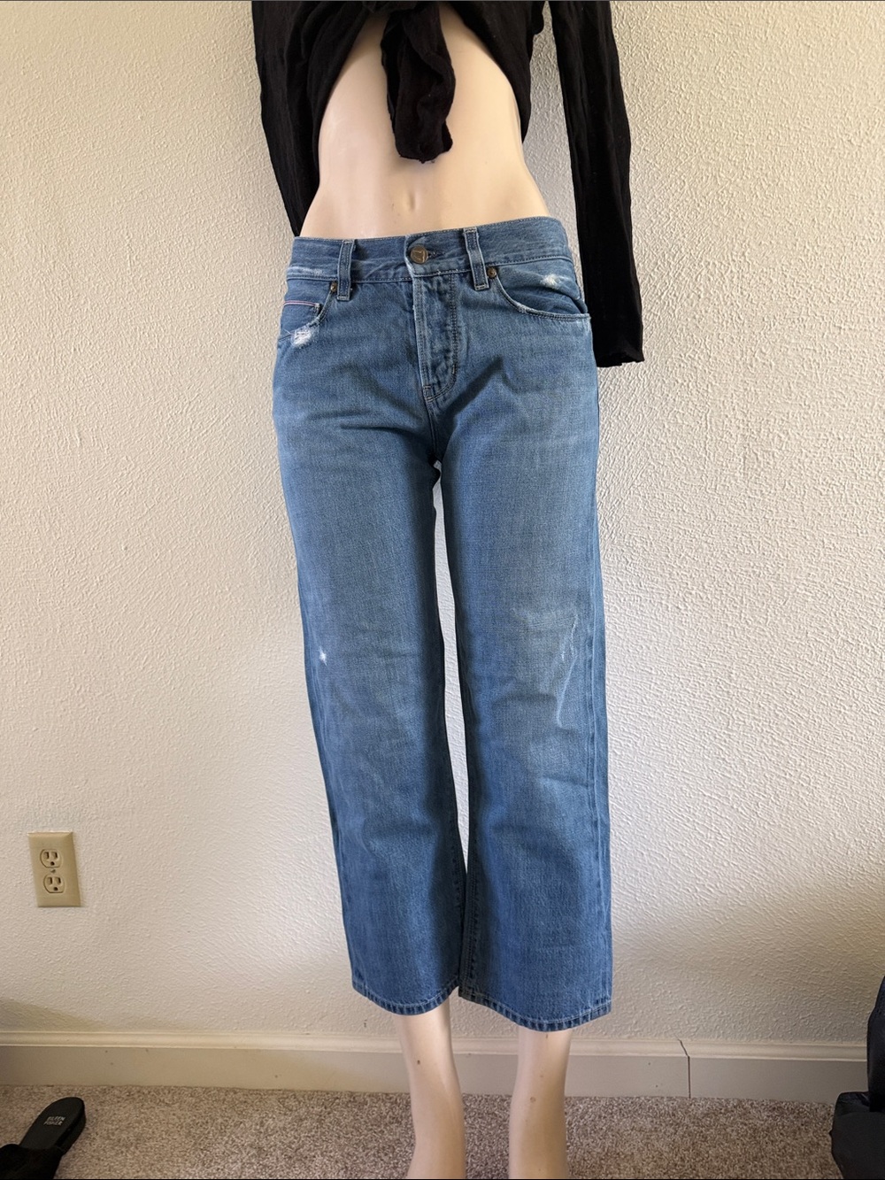 Mih London Boy Cropped GILL Classic Blue Straight Leg Women's Jeans 27
